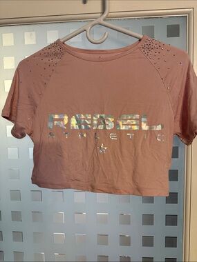Rebel Athletic Pink Crop Tee with Embellished Shoulders